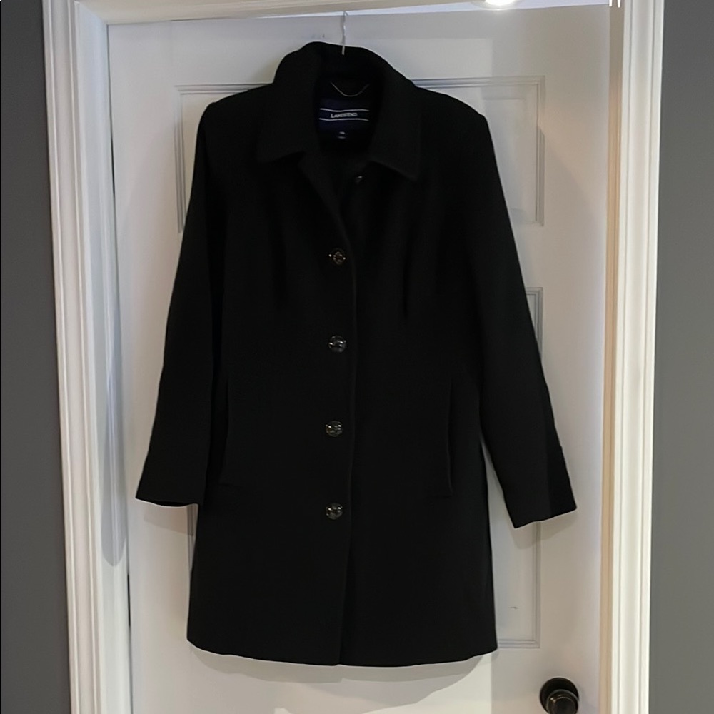 Lands' End Black Car Coat with Notched Lapel